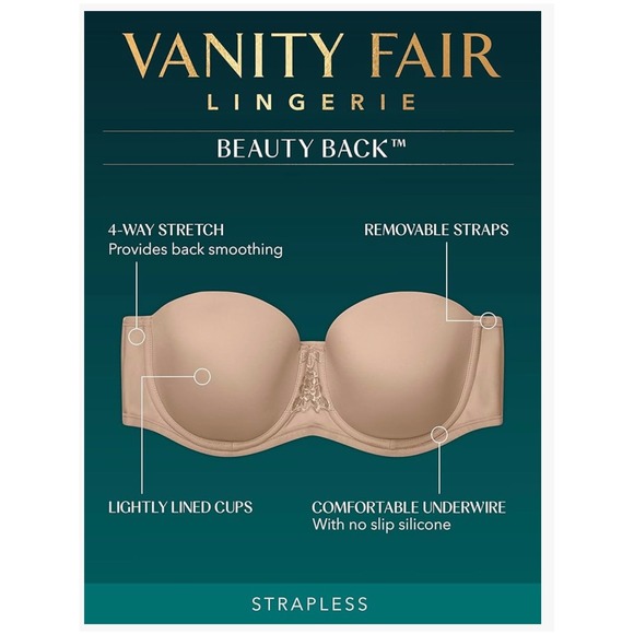 Vanity Fair‎ Beauty Back Strapless Contour Bra 36DDD Midnight Black Style 74380 - Picture 7 of 7